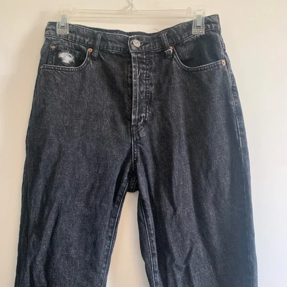 Urban Outfitters BDG Washed Black Denim Slim Straight Distressed Hem Jeans - Picture 3 of 5